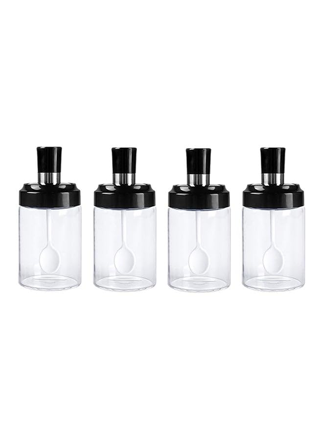 Glass Spice Jars Seasonning Box, Condiment Pots Spice Jars With Spoons, Oil Bottle Honey Jar Dispenser, Airtight Cap Set Of 4 (8.45Oz) Transparent
