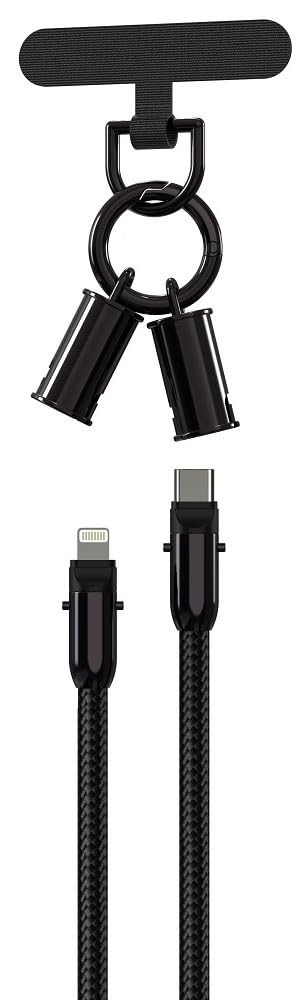 KM Technology Super Fast Charger Extreme Speed Series 2-in-1 Lanyard Cable PD Type-C To IOS iph (0,3M / 30cm) 60W 5A 480Mbps Max - Black