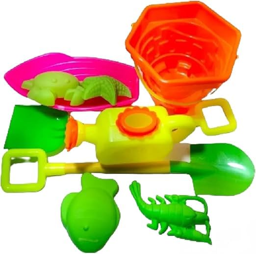 Generic Pure Ribbed Circle Sea Bucket Toy with Supplies and Tools, Pink