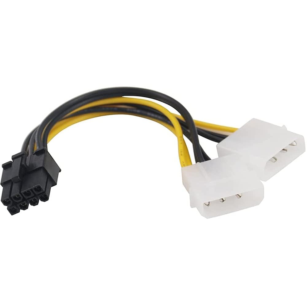 Power Adapter Cable PCI Ben 8 Pin to 2 Molex 4 Pin Connectors, Compatible with Graphics Cards, 18 cm Length, Black and Yellow