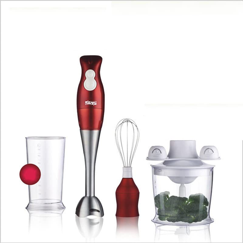 DSP Hand Blender 4-in-1, 200W Full Copper Motor | Soft Touch Switch, Two-Speed Operation, Stainless Steel Blades | 500ml Chopper & 700ml Whisk Included, KM1004 (Red)