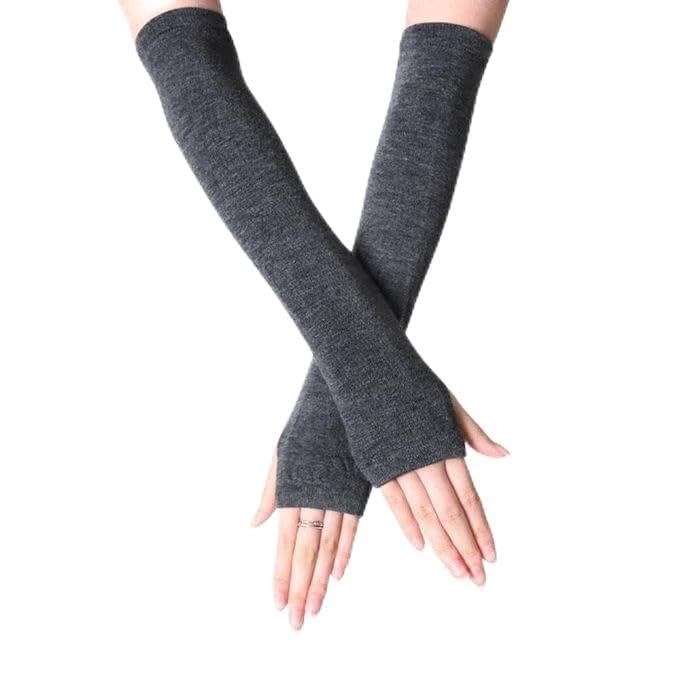 Long Fingerless Gloves, Dark Grey Arm Sleeves, Winter Warm Hand Guard, Knitted Fabric