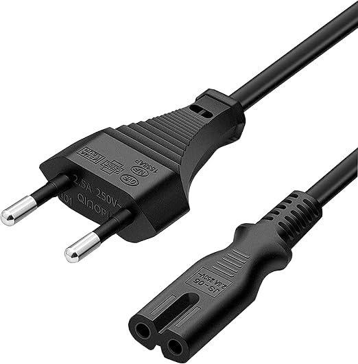 1M IEC C7 Figure 8 Power Cord with Euro Plug for Smart TV, PS5, PS4, Xbox, PC Monitor, Printer, DVD Player & Audio Devices – Black AC Power Cable