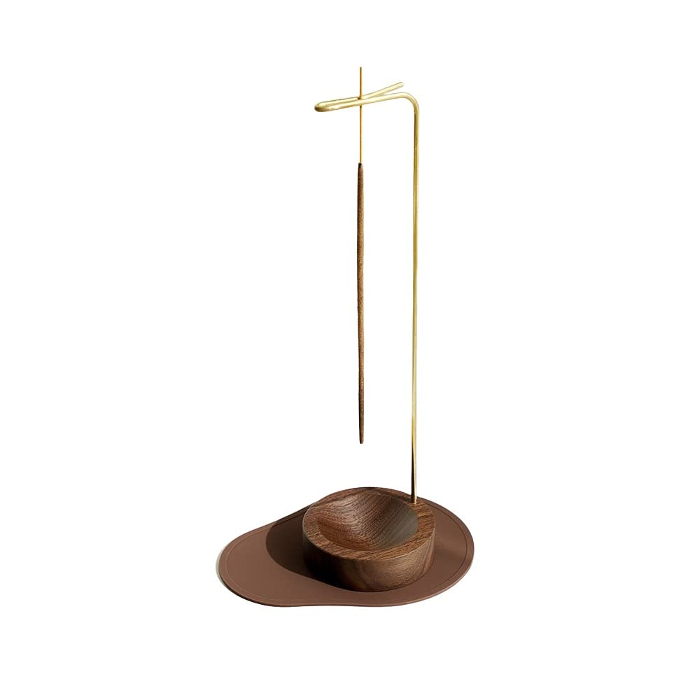 Incense Holder, Multi-Purpose Design Wooden Incense Burner ash Catcher with Brass Incense Stick Holder for Home Decor Yoga Spa Madiation (Walnut Wood)