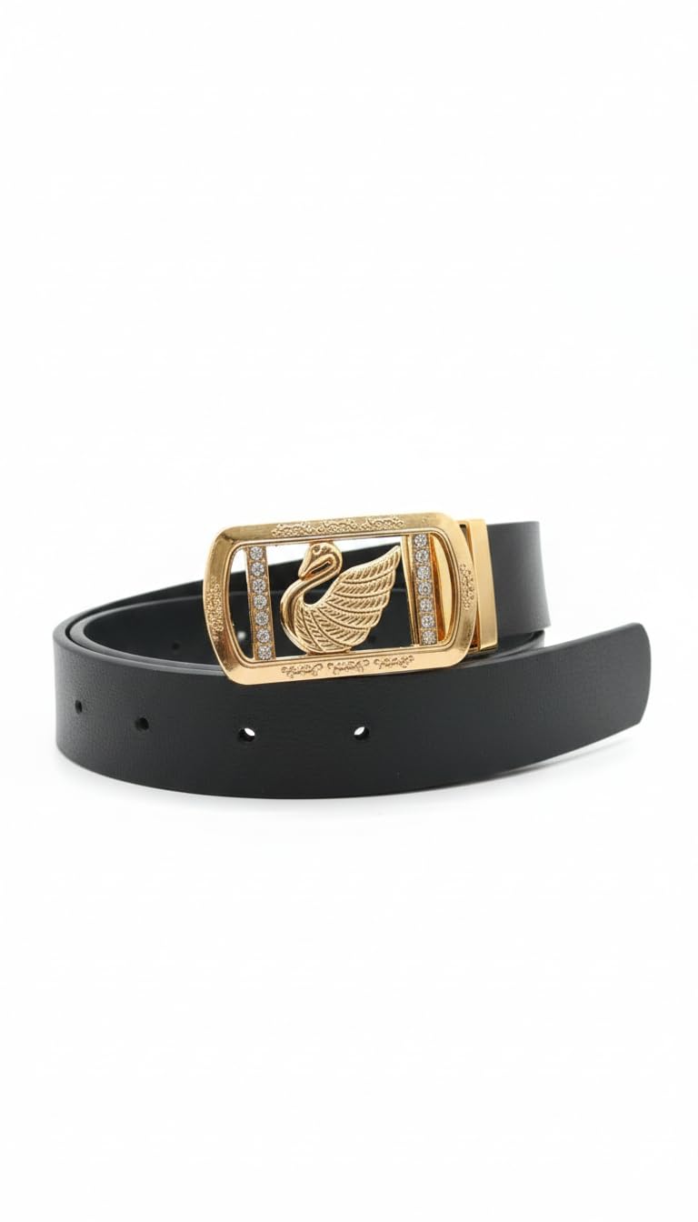 Nopatia Fashion Gold Buckle Swan Belt - Fashion Accessory with Studded Accents - High Quality Classic Belt for High End Occasions and Looks
