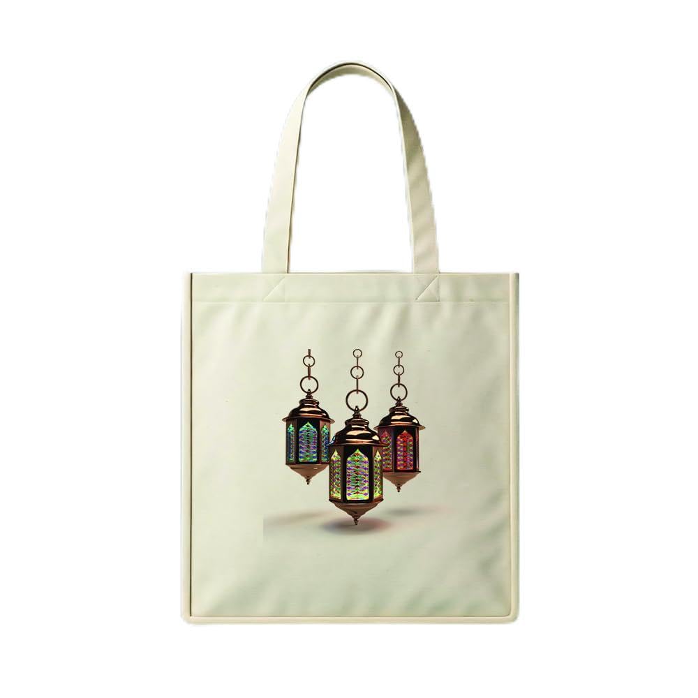 Tote Bag - Ramadan Karem Design 3 Canvas Zipper Bag, Cotton Shoulder Bag for Ramadan Gifts, Cream White Durable and Fashionable.