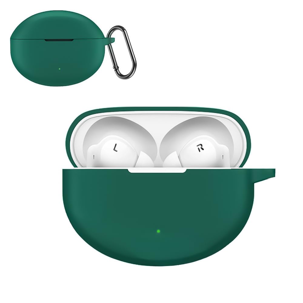 Dl3 Mobilak Compatible with Oppo Enco Air3 Pro Case Cover, Soft Silicone Shockproof Protective Case Wireless Earbuds with Carabiner, Front LED Visible (Green)