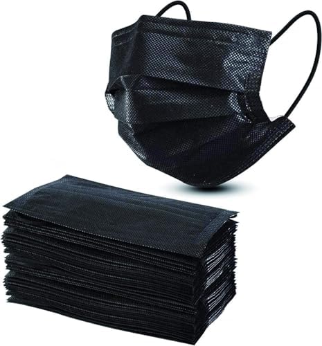 ZOZY Black Face Masks 50 Pieces Disposable with Individual Packaging Comfortable & Breathable Protective Masks