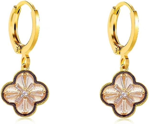 Four Leaf Clover Small Hoop Earrings for Women Gold Plated Earring Ear Cuff Pierced Jewelry