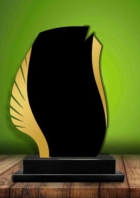 SM4U Art Deco Wooden Trophy Award, Black with Gold Fan Accent, 30 cm Height, Modern Design for Recognition and Achievement