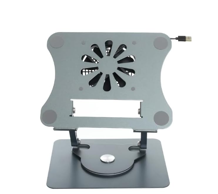 GOLDEN TECH V6.1 Adjustable Laptop Stand with Cooling Fan, 360° Rotating Base, Grey