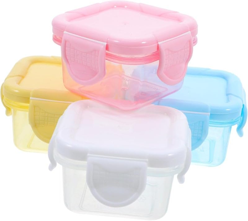 AREXOL Kids Lunchbox Mini Sauce Containers Set of 4 Plastic Leakproof Jars for Ketchup Honey Snacks and Yogurt Reusable Food Prep and School Use