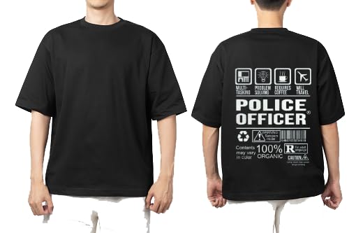 Black oversize Youth shirt back art over size TEXT job work (police officer) 18