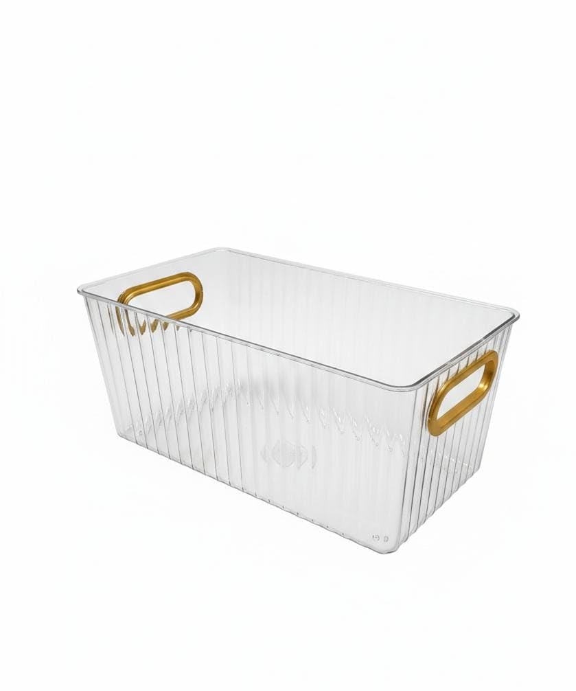 Premium Clear Acrylic Organizer with Gold Handles – Multi-Purpose Storage Bin . (1, transparent, Small)