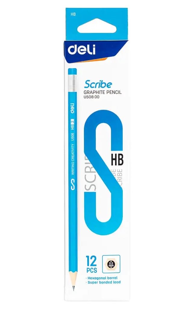 Deli u508 scribe graphite hb pencil with eraser - 12 pieces
