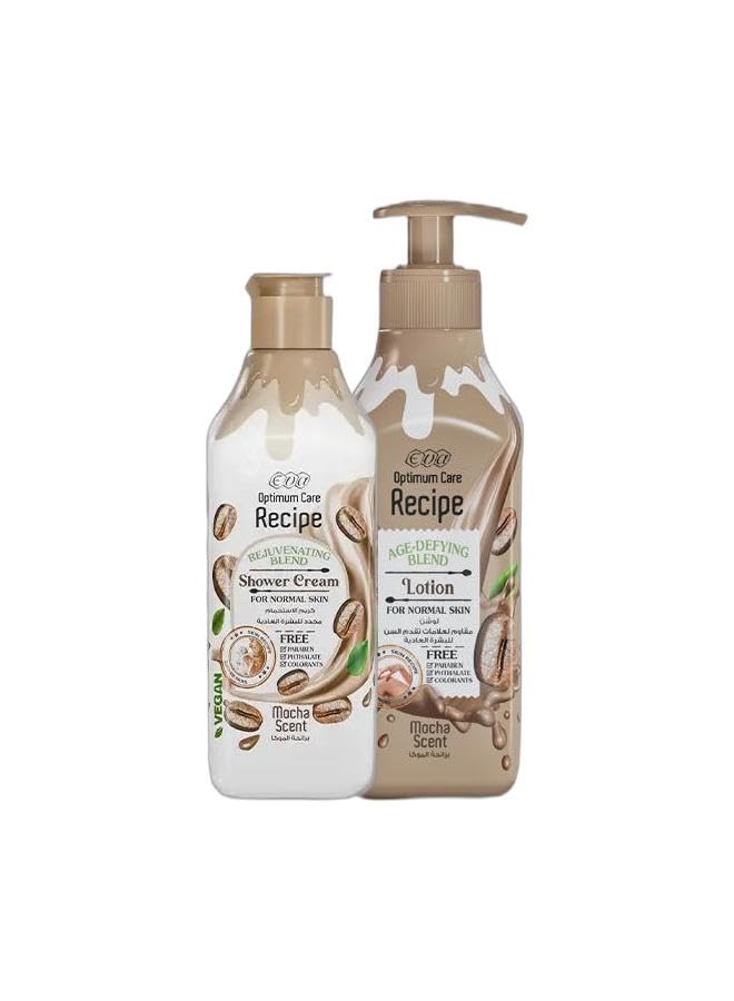 Eva Optimum Care Recipe Age Defying Blend Lotion For Normal Skin Mocha Scent 370 Ml + Shower Cream Mocha Scent 370 ML