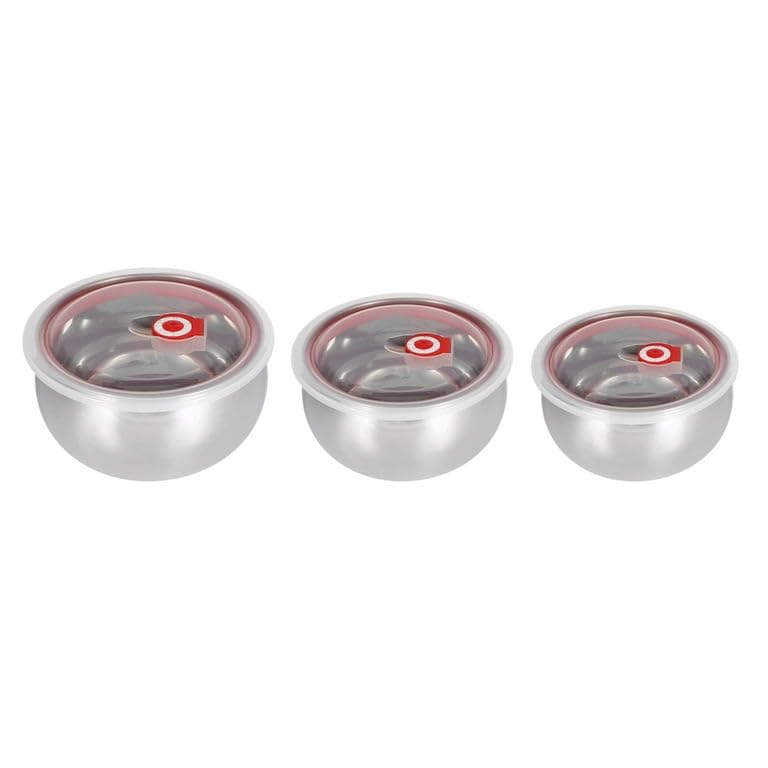 Downtown 3-Piece Stainless Steel Food Storage Containers with Airtight Lids, 16cm 20cm and 24cm Tidy Set, Round Metal Bowls for Refrigerator Storage and Meal Preparation for Home