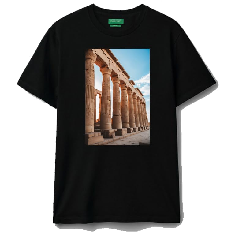 Black cotton t-shirt Ancient Egyptian Temple Columns Archaeological Photography Pyramids size (M)