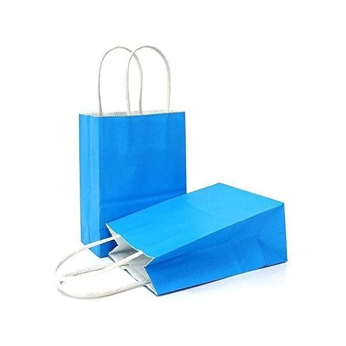 Blue Paper Gift Bags with Handles, Small Size 15x20 cm, 25 Pack