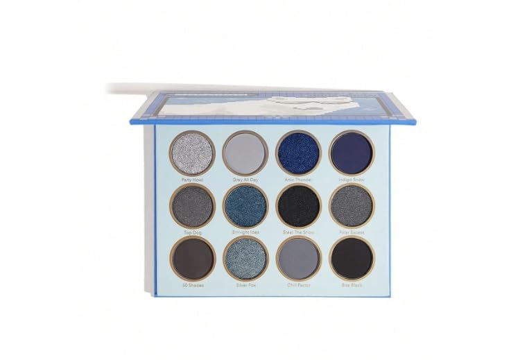 Luxury Eyeshadow Palette, 12 Assorted Colors, Grey and Blue Shades, Professional Makeup Palette