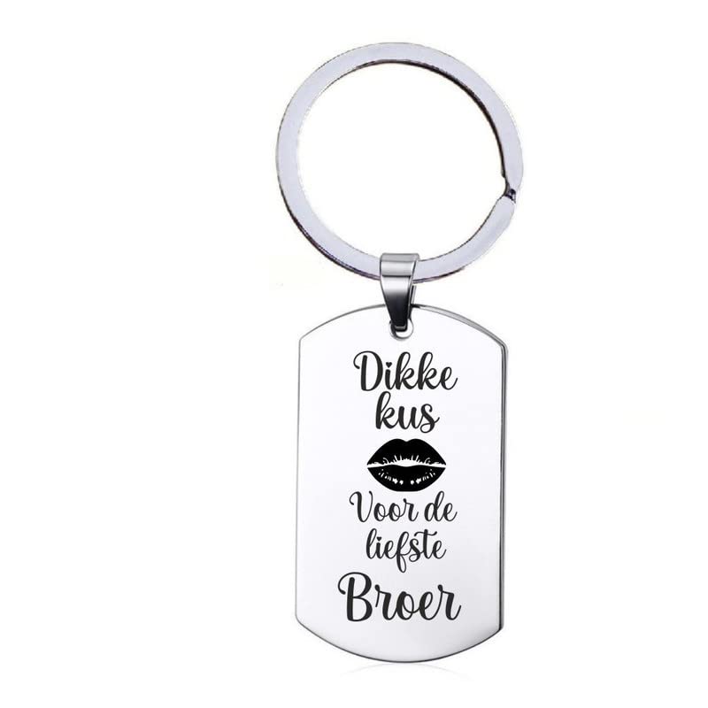 Stainless Steel Keyring - Thick Kiss For Your Beloved Brother, Silver
