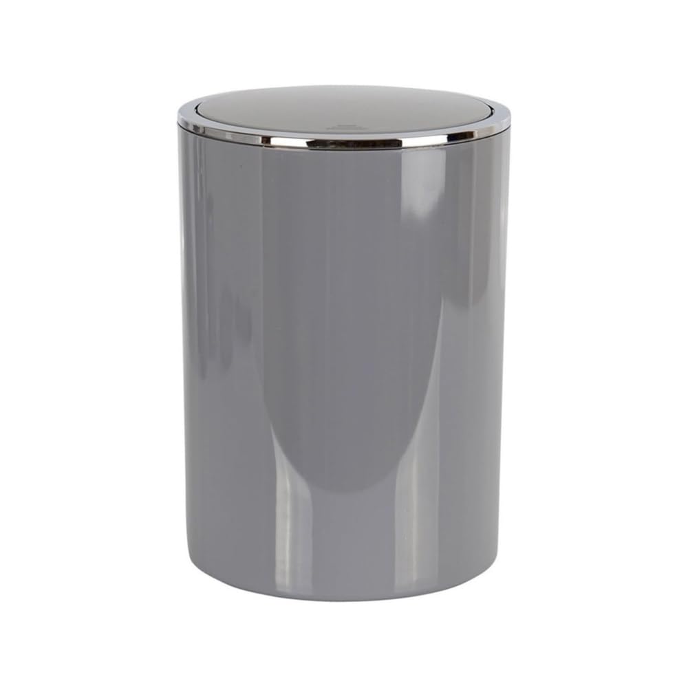 6 Liter Acrylic Swing-Lid Waste Bin Compact Indoor Trash Can for Bathroom Bedroom Office Kitchen – 25.5 × 18.5 cm (Grey)