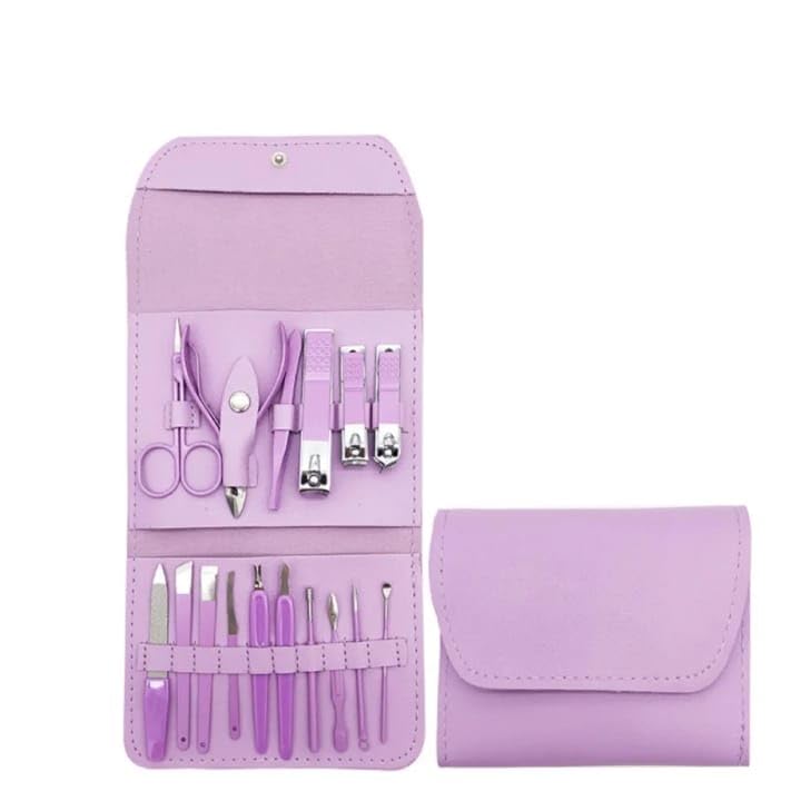 Manicure Set 16-Piece- Professional Nail Clipper & Pedicure Kit for Men & Women - Stainless Steel Nail Care Tools with Travel Storage Case for Grooming, Shaping, & Cutting (Purble)