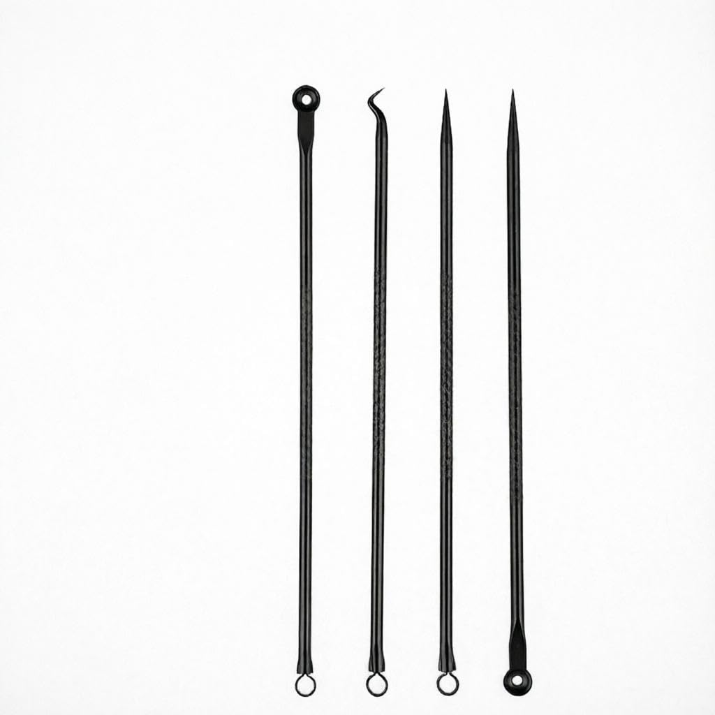 Blackhead Remover - Professional Stainless Steel Acne Extractor Tool Kit with 4 Precision Needles for Safe Pore Cleaning and Facial Skin Care Treatment at Home or Salon Use Today (4Pcs Black)