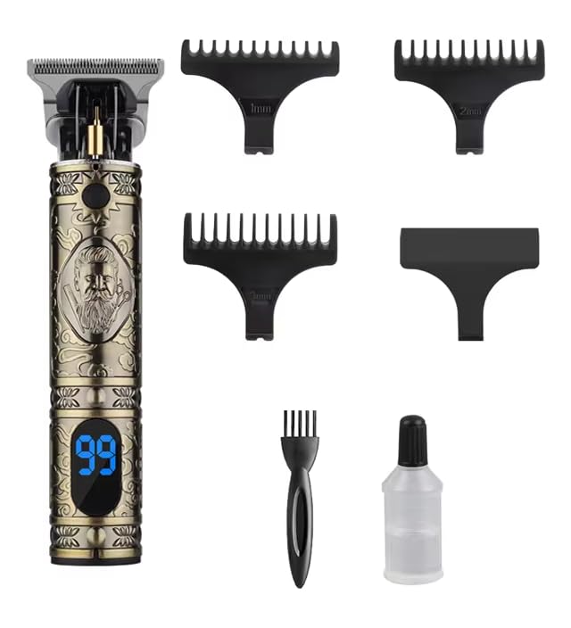KM-T9 LED Display Shaver - Up to 120 Minutes Runtime - Professional Blades -4 Step Combs – 3 Speeds Up to 7000 RPM - Modern Design - Gold