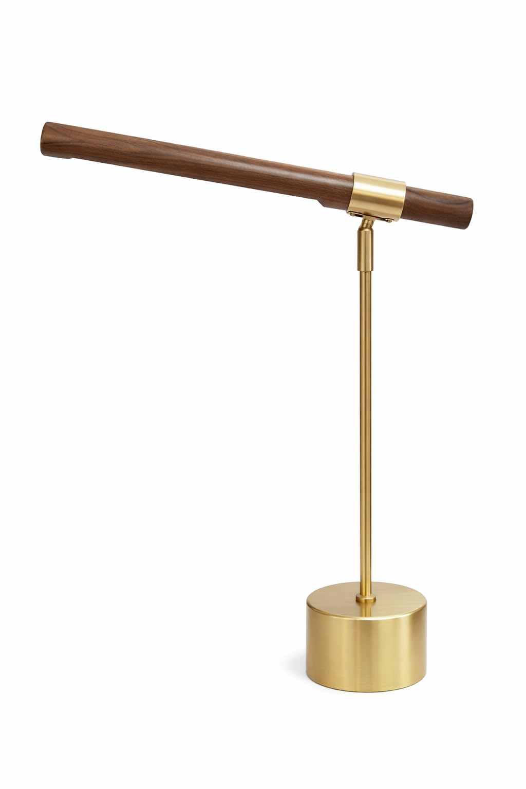 Modern Desk Lamp with Adjustable Arm & Integrated 3-Color LED Light (Warm, White & Natural), Luxury Brass Metal Base with Wooden Finish Linear (46x12x40 cm)
