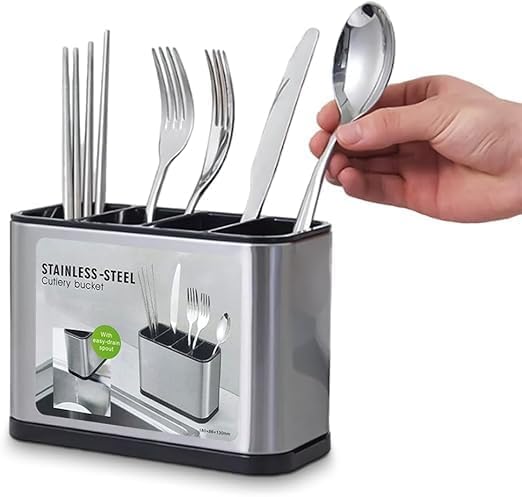 "Multi-Functional Acrylic Cutlery Drainer & Utensil Holder – Durable Plastic Storage for Spoons, Forks, Chopsticks, and Cooking Tools – Ideal Tray & Shelf Box for Organized Kitchens!"