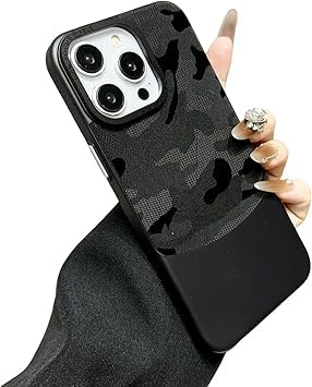 Fekra Luxury Camouflage Hard PC Case For iPhone 16 Pro Max Metal Lens protection Matte shockproof Back cover (camo black, iphone 16 pro max)