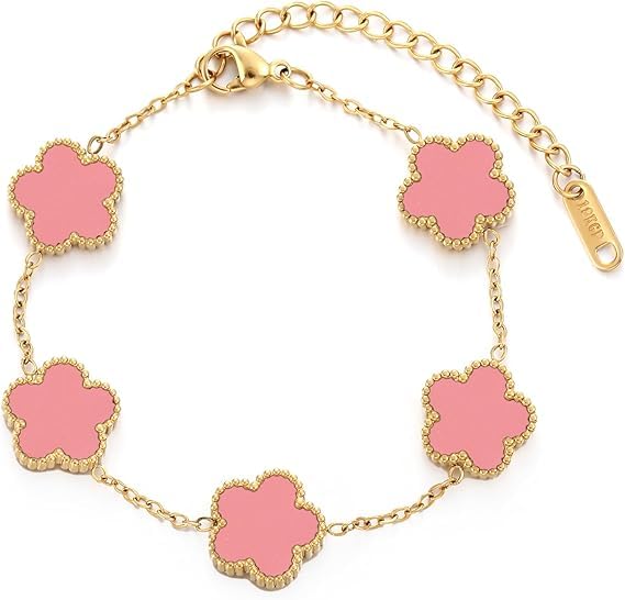 18K Gold Plated Stainless Steel Bracelet for Women Lucky Bracelet Four-Leaf Connected Leaf Bracelet Jewelry Gift for Women