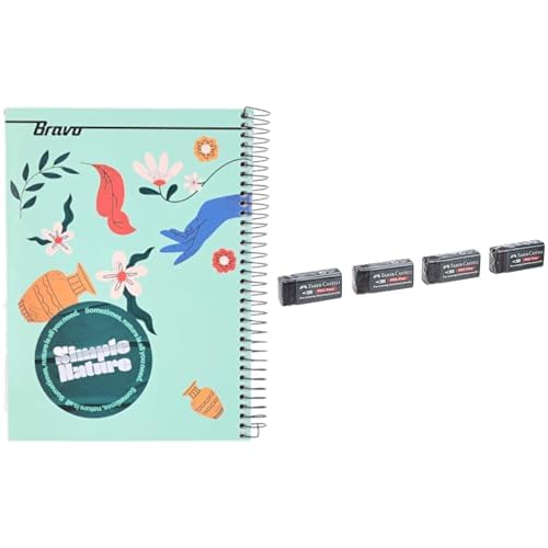 Bravo Stationery Bundle: A4 Hardcover Notebook 145 Sheets + Faber-Castell Eraser Small Black 4-Pack