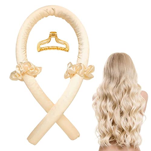 Heatless Curling Rod Headband No Heat Hair Curlers for Long Hair Silk Curls Headband with Hair Clips and Scrunchie Soft Rubber Hair Rollers for Sleeping in Overnight For Women Tik Tok (Champagne)