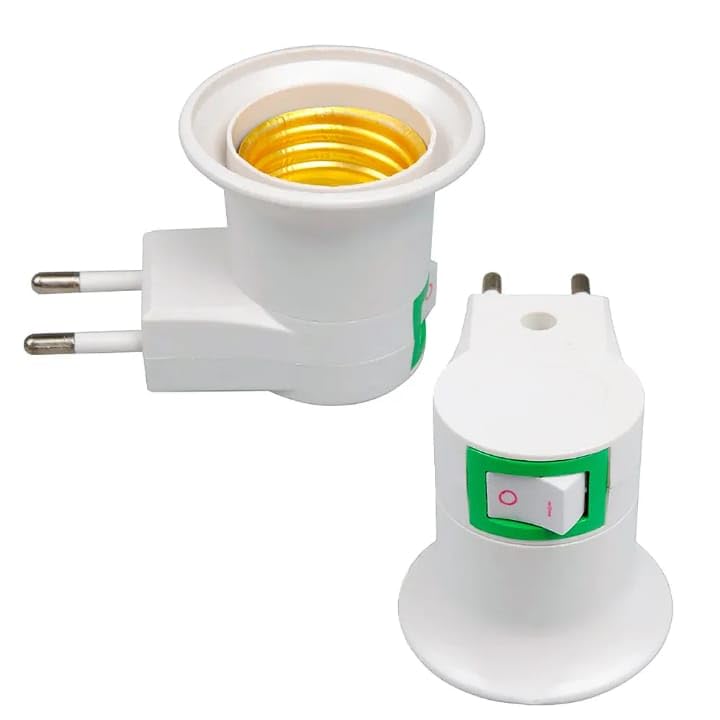 Lamp Socket Adapter with On/Off Switch – E27 Plug Converter for Lamp Holder, Child Safety Design, Easy Installation for Lighting Solutions (White, 2PCS)