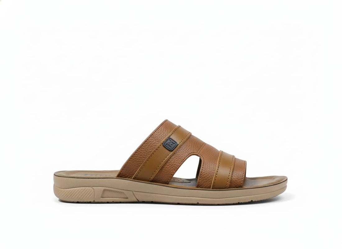 Men's Premium Genuine Leather Slippers - ALKHAWAGA – Comfortable and Durable Politan Sole – Oriental Casual Open Design – Premium Quality – Size 41-46