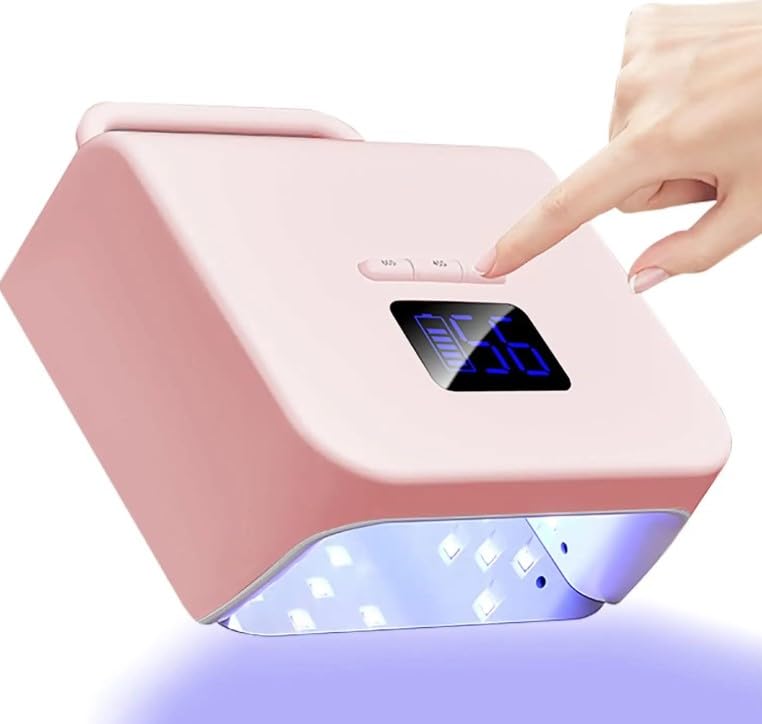 Nail Dryer Led UV Lamp, Nail Dryer, 220W Cordless LED Lamp, 48 LEDs, Digital Display, BY-10 (Pink)