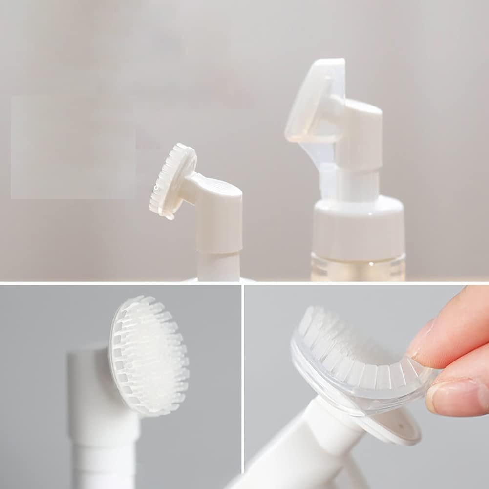 2 PCS Foam Pump Bottle with Silicone Cleanser Brush, Travel Foaming Empty Dispenser, Refillable Foaming Bottles for Cleaning Travel Facial Cleanser Face Massage