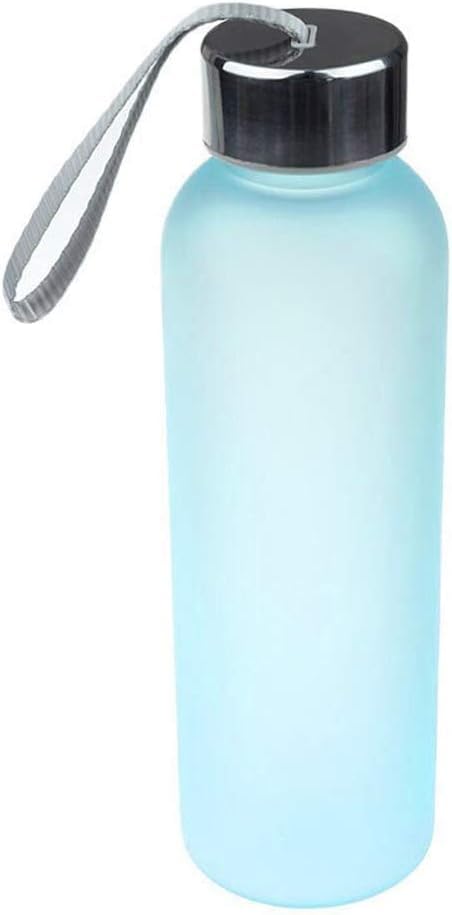 Simple modern ins style fashion exquisite frosted water bottle wide mouth double wall vacuum insulated multi-color leak-proof water bottle with lanyard 500 ml (blue)