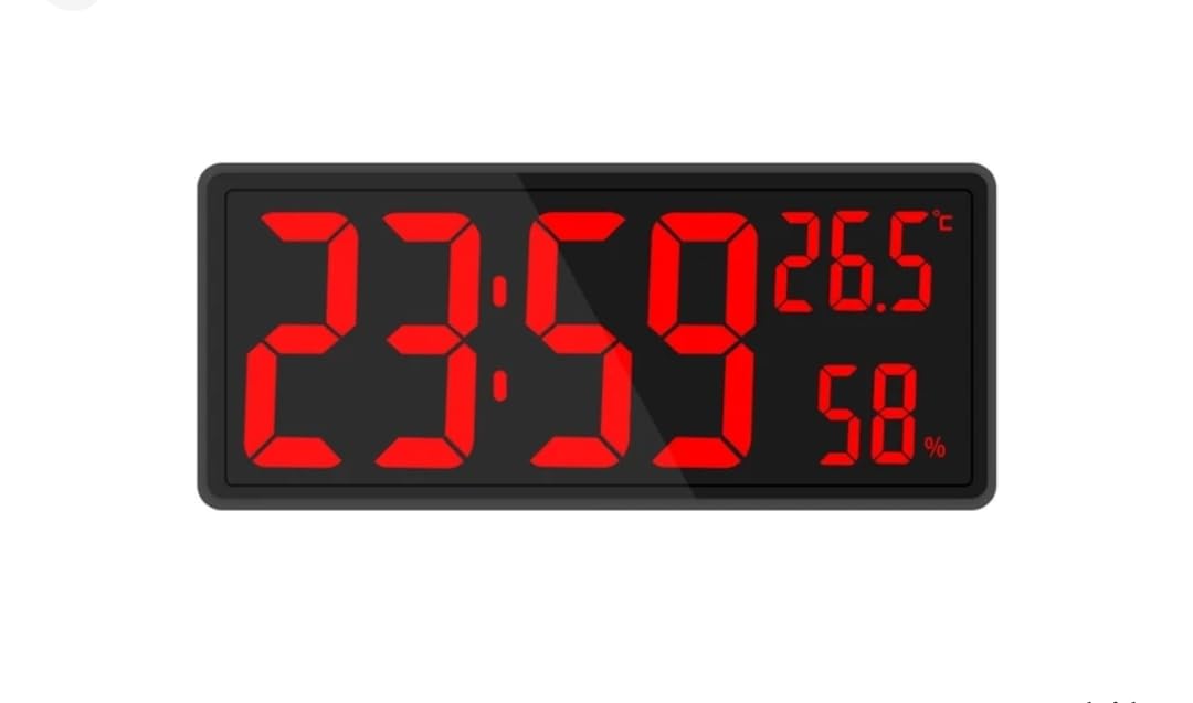 SouqKADO Large Digital Wall Clock Temperature Humidity Night Mode Table Clock 3 Display Modes 12/24 Hours LED Electronic Clock 36x15cm Red