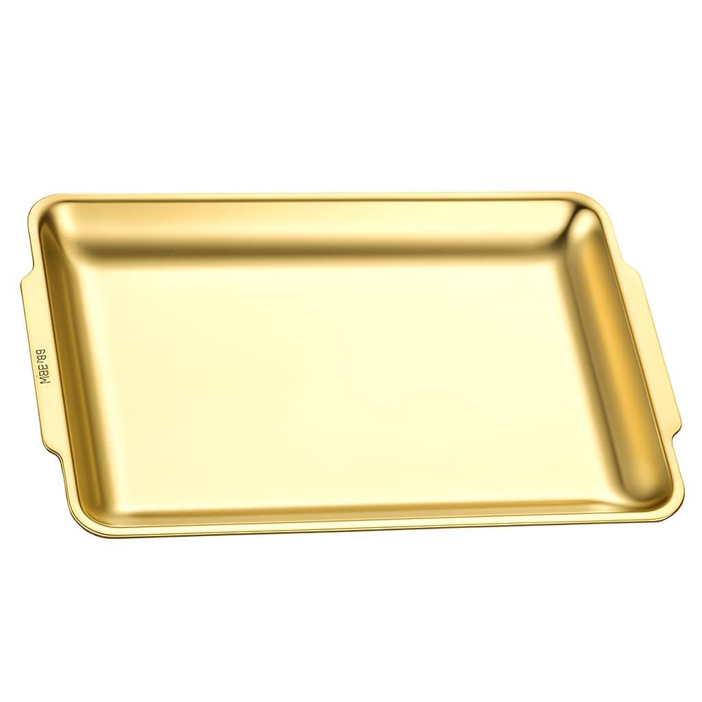 Gold Serving Tray, Multipurpose Metal Platter for Snacks, Fruits, Sweets, Dry Fruits & Meals, Decorative Dinner Tray for Home, Parties, Weddings, Catering, Banquets, Festivals