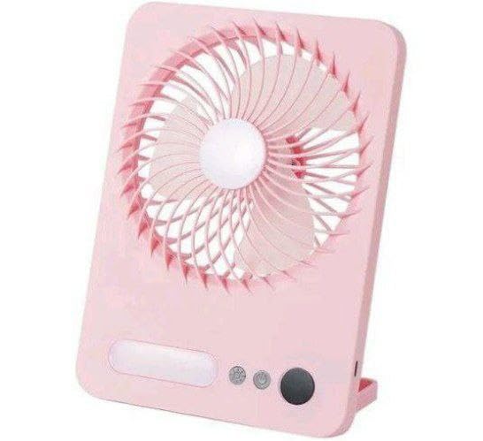 Rechargeable Desk Fan Portable Mini Electric Fan With LED Light For Office Car Bedroom Use 3 Speed Adjustable Quiet Airflow USB Charging Small Table Fan (PINK)