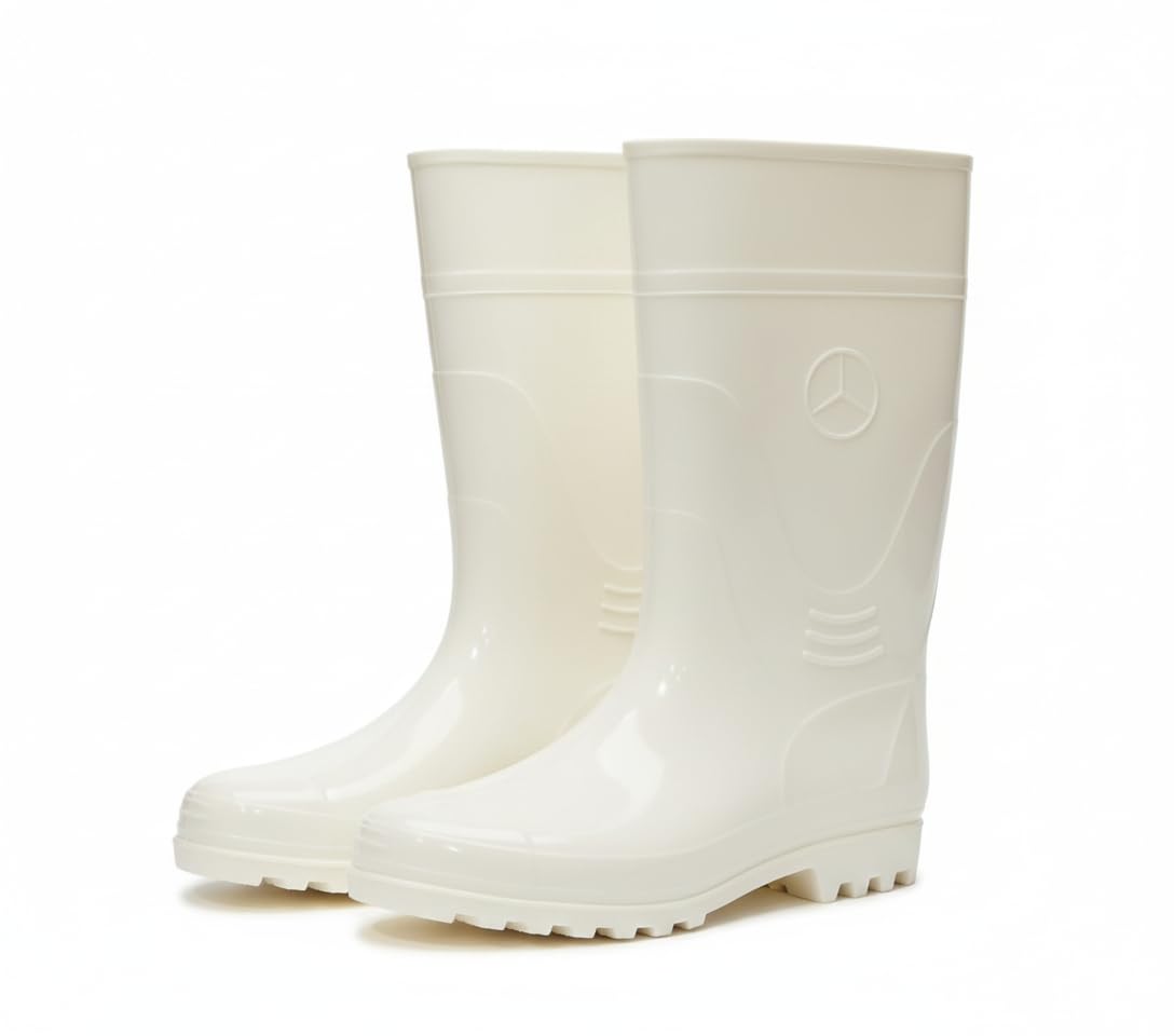 Marcedes PVC Rain Boots, White, Waterproof Safety Work Boots كوزلك مرسيدس (44)