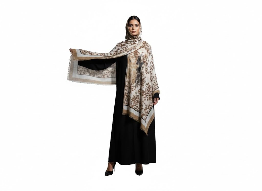 Bisha Pish-101-2428-SM-Multi color-4 Leaves Print Soft Fabric Hijab Scarf for Women, 75x180 cm - Multicolor