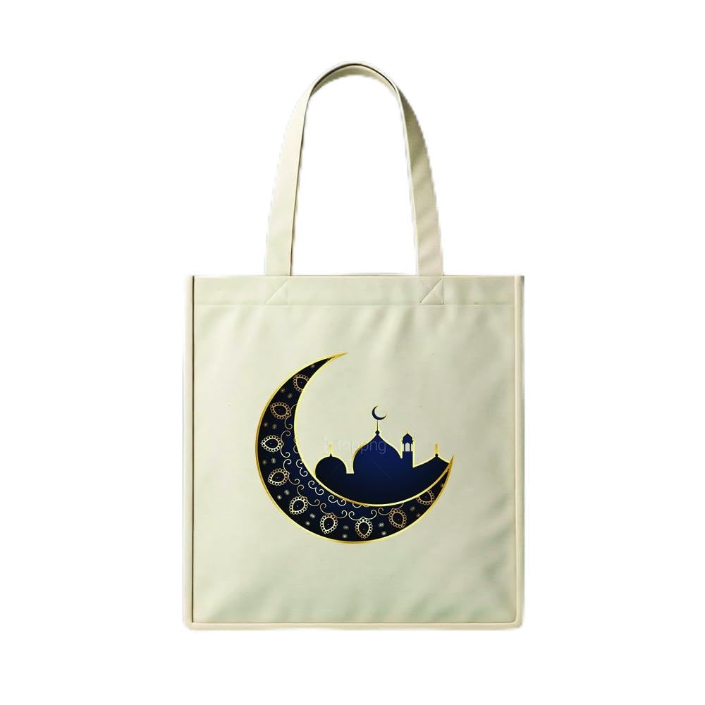 Tote Bag - Ramadan Karem Design 7 Canvas Zipper Bag, Cotton Shoulder Bag for Ramadan Gifts, Cream White Durable and Fashionable.