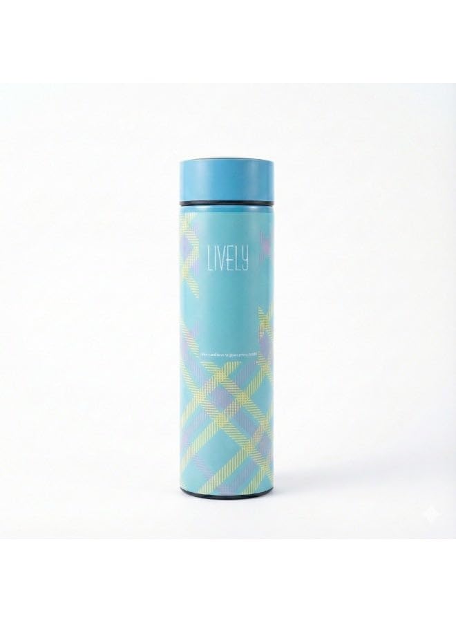 Vacuum Insulated Stainless Steel Thermal Water Bottle with Digital Temperature Display Lid + Tea Infuser Filter, 500ml, Leakproof Hot & Cold Drinks Travel Bottle for Car, Office, Gym-Baby Blue