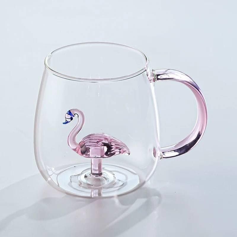 Heat Resistant Glass Coffee Mug 400ml with Cute Animal Design, Transparent Tea Cup for Hot Chocolate, Juice and Cold Drinks, Modern Decorative Drinking Cup, 1 Piece