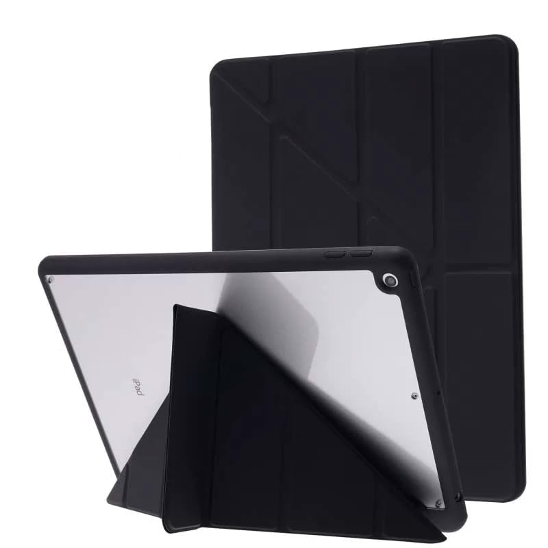 Eco Case for iPad 10.2 Inch 9th 8th 7th Generation (2021/2020/2019) with Pencil Holder, 5-in-1 Multiple Viewing Angles, Silky Soft Silicone Cover & Soft Clear Back Cover, Auto Wake/Sleep, (Black)
