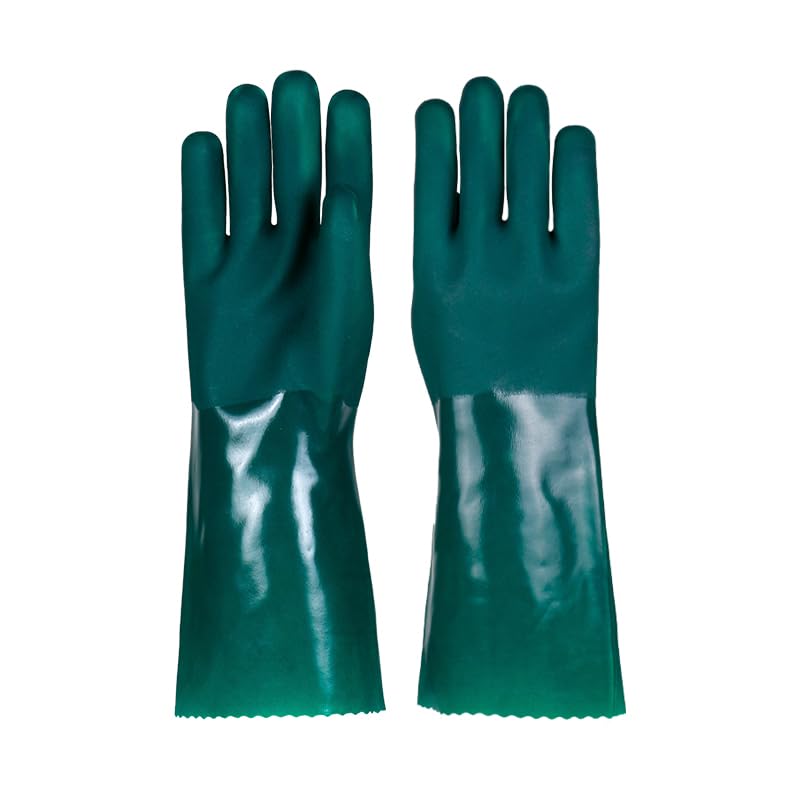 AspidaWorks® Green PVC Chemical Resistant Safety Gloves, Double Dip, Acid and Oil Protection 35CM